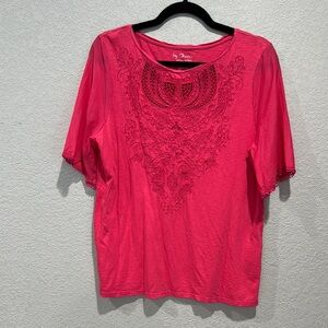 CHICO’s Women's Pink Embroidered Top